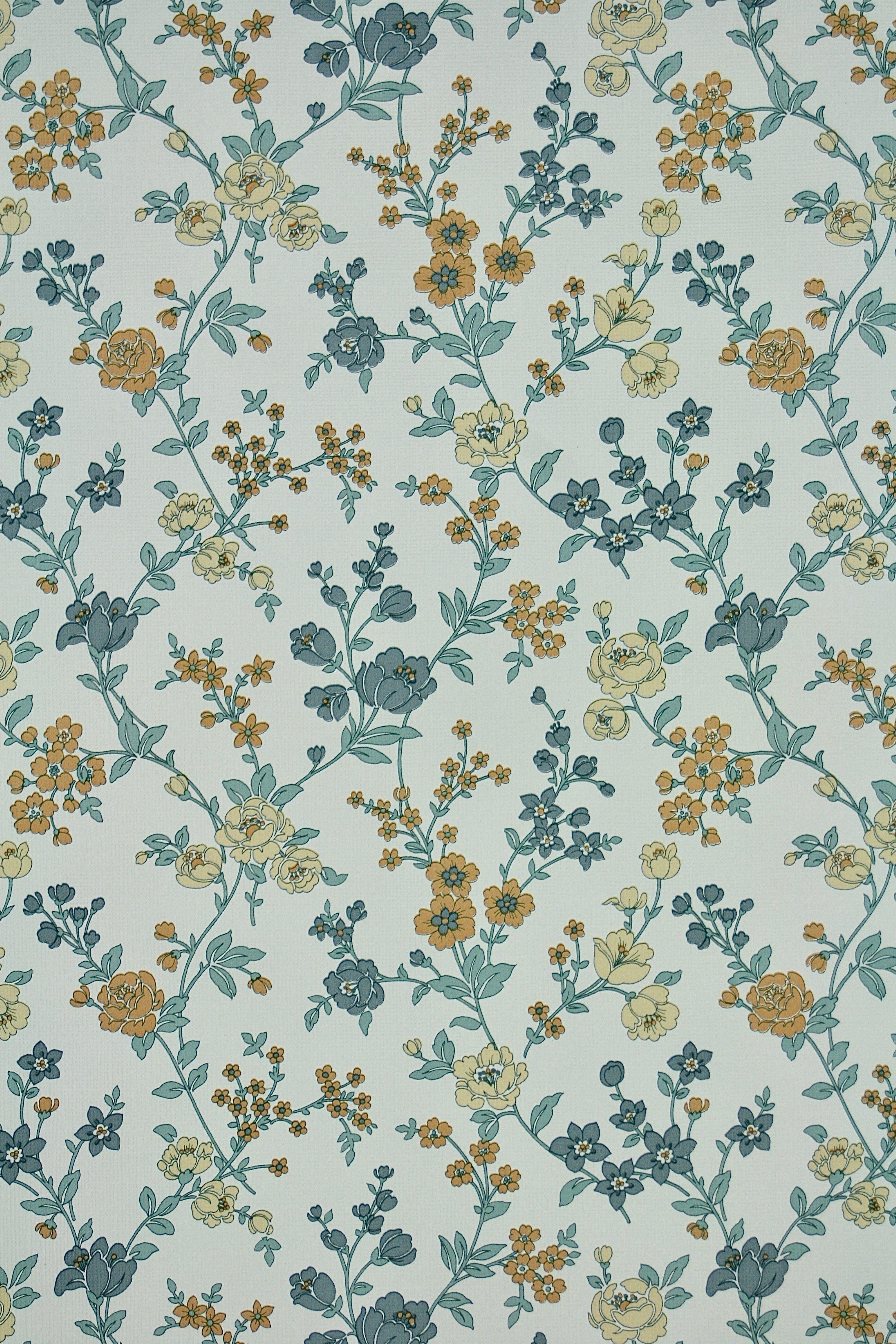 Blue Flowered U Logo - Small pattern blue floral wallpaper 1960s - Vintage Wallpapers