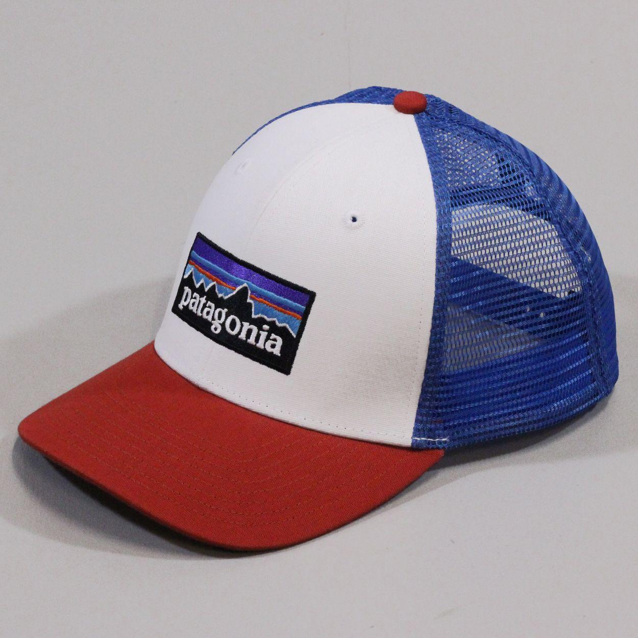 Red and White P Logo - Patagonia Mens Mesh Trucker Hat P-6 White Red Blue £13.20