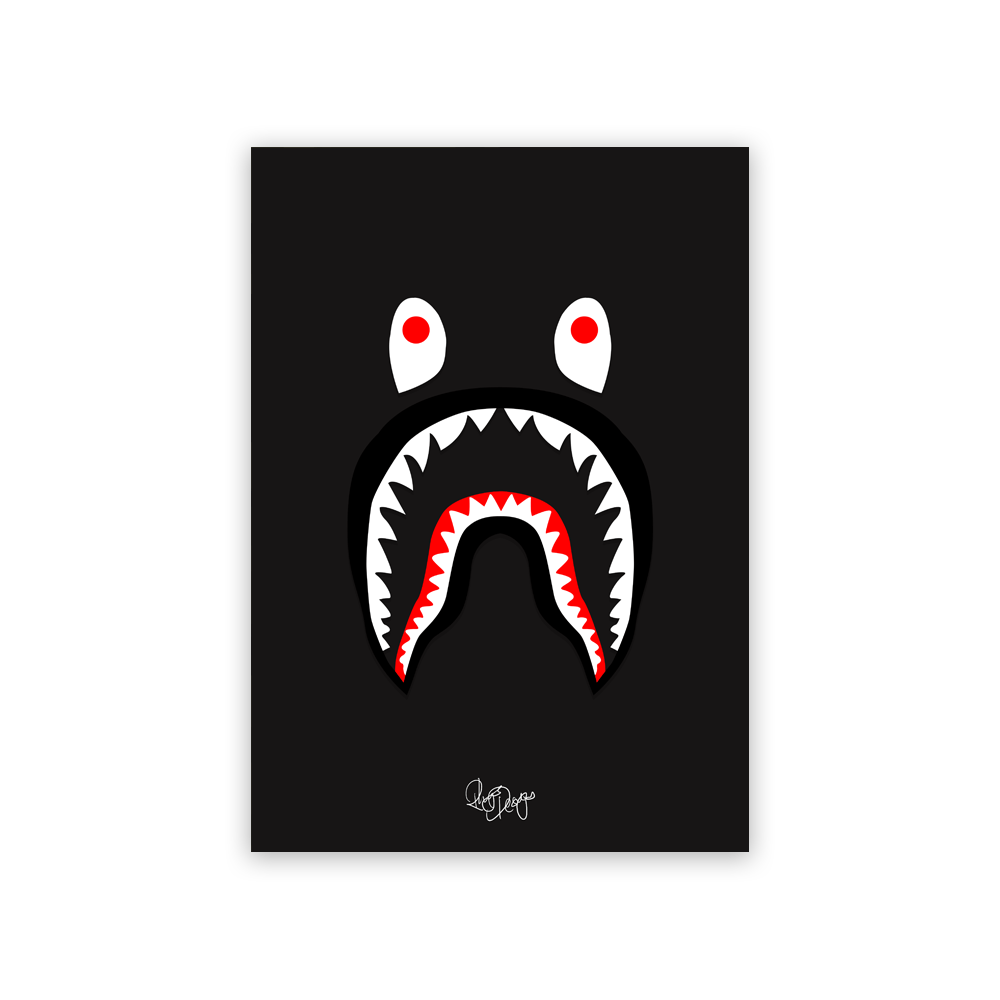 Black and White BAPE Shark Logo - Rhys Designs — BAPE 'Shark' All Black