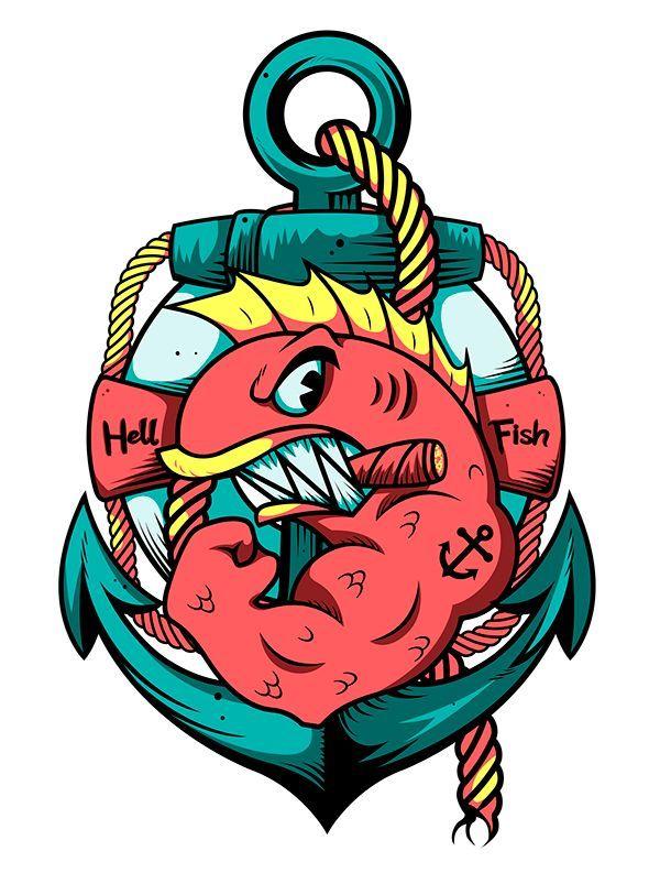 Hellfish Logo - My personal touch on Abe Simpson's famous tattoo of the Hell Fish ...