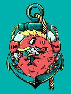 Hellfish Logo - HellFish by Festo Illustrations, via Behance | j | Drawings, Tattoos ...