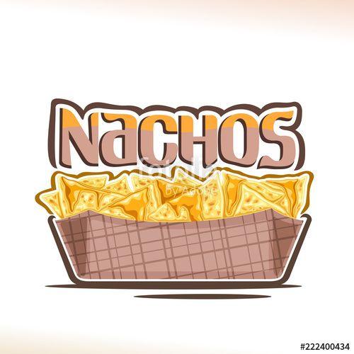 Nachos Logo - Vector poster for Mexican Nachos, triangle slices of corn chips