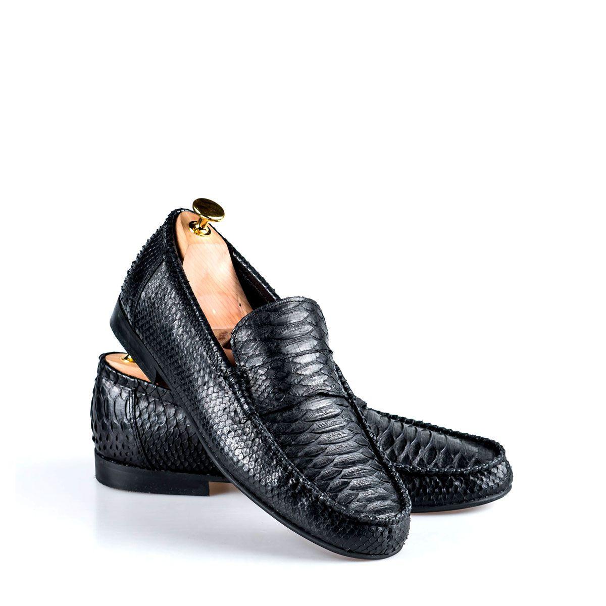 Lamro Logo - Lamro Python Black Leather Loafer