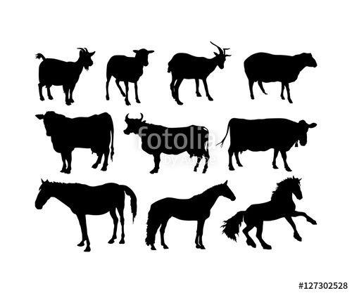 Farmyard Logo - Vector farm animals silhouettes Livestock Goat Sheep Cow Horse Set ...