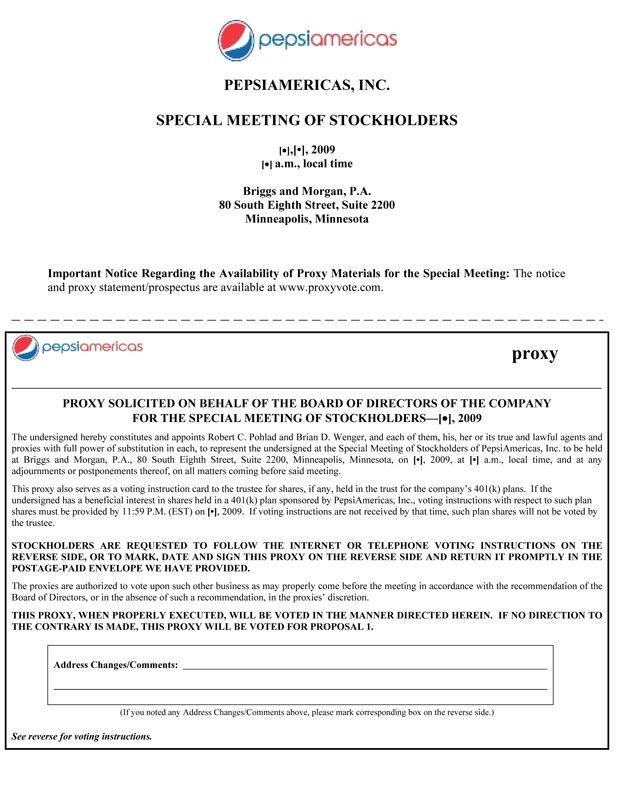 PepsiAmericas Logo - Form of Proxy Card for PepsiAmericas, Inc. Special Meeting of ...