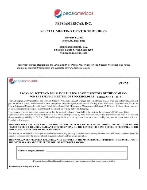 PepsiAmericas Logo - Proxy Card for PepsiAmericas, Inc. Special Meeting of Stockholders