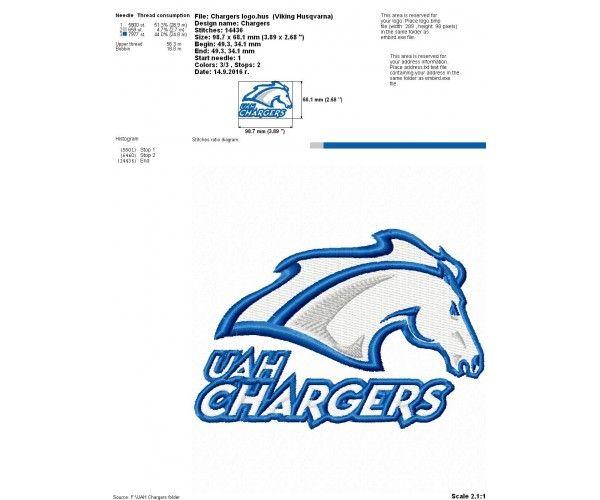 UAH Logo - UAH Chargers logo machine embroidery design for instant download