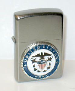 USN Logo - Zippo 205 Matte Chrome Blue US Navy USN Logo Lighter in Box