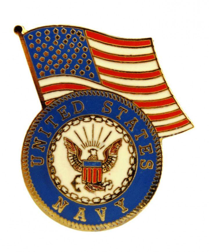 USN Logo - USN Logo W US Flag Pin