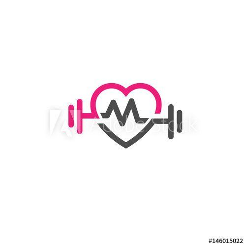 Dumbell Logo - love fit with pulse logo vector, Heart sign, pulse and dumbbell logo ...