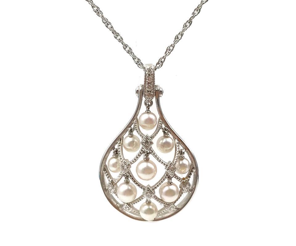 Mikimoto Logo - Mikimoto White Gold 18k 750 Tear Drop Diamond Akoya Pearl Necklace