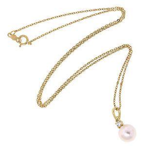 Mikimoto Logo - Mikimoto 18K Yellow Gold Diamond White Akoya AAA Pearl Chain Pendant