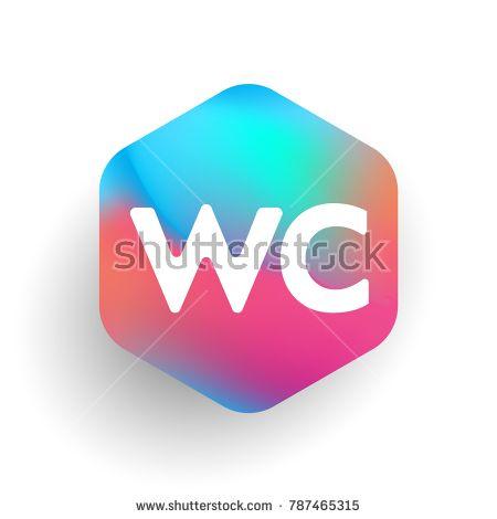 WC Logo - Letter WC logo in hexagon shape and colorful background, letter