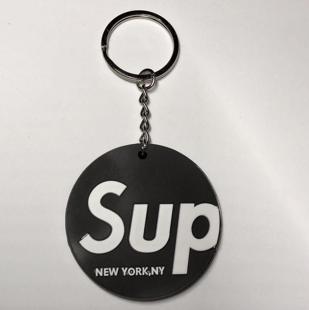 SUP Logo - Supreme Black SUP Logo Round Shape Rubber Keychain Keyring New