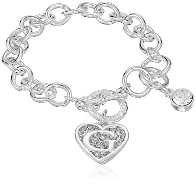 Bracelet Logo - Guess Toggle Chain Bracelet with Logo Heart Link Charm Bracelet ...
