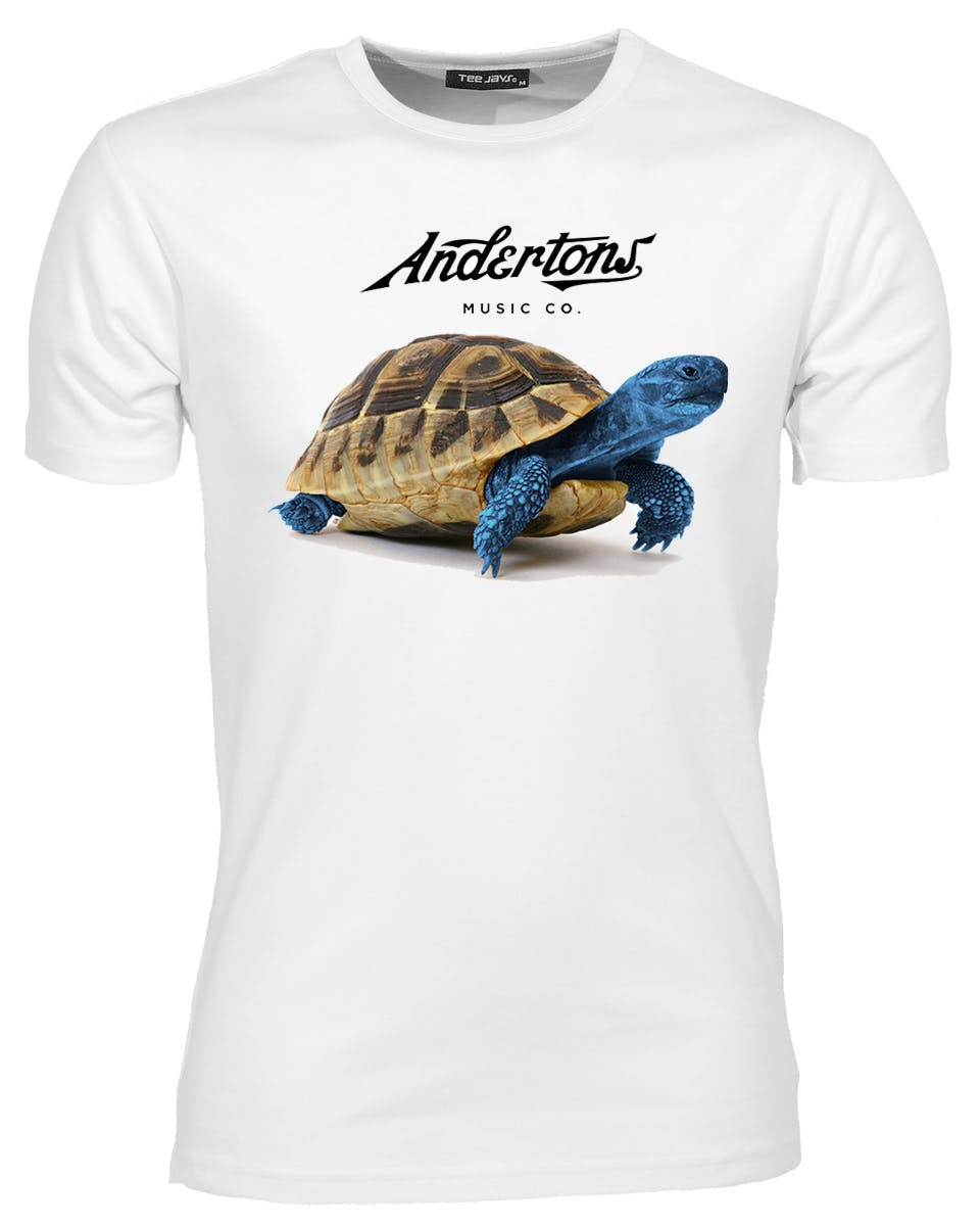 Tortoise Logo - Andertons Blue Tortoise Logo T-Shirt in White - Andertons Music Co.