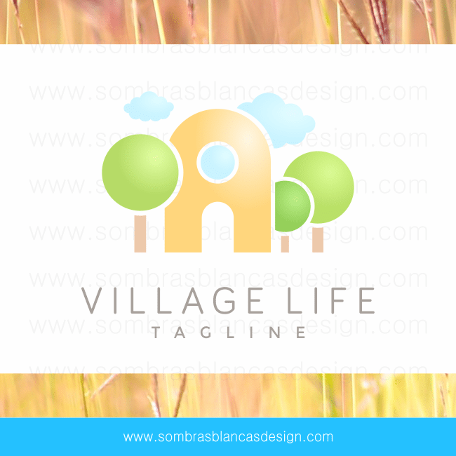 Pre-Designed Logo - Village House - Pre-designed Logo - Sombras Blancas Art & Design