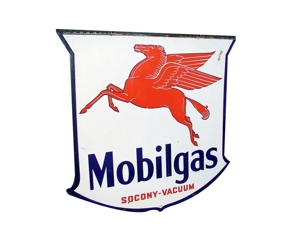 Socony Logo - 1940 Mobilgas Socony-Vacuum shield shaped double-sided porcel