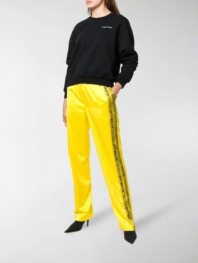 Yellow Off White Logo - Off White Yellow Polyester Industrial Logo Striped Track Pants