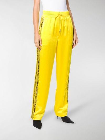 Yellow Off White Logo - Off White Yellow Polyester Industrial Logo Striped Track Pants