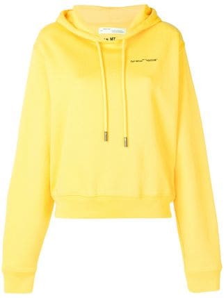 Yellow Off White Logo - Off-White Yellow Logo Embroidered Cropped Long Sleeve Cotton Hoodie ...