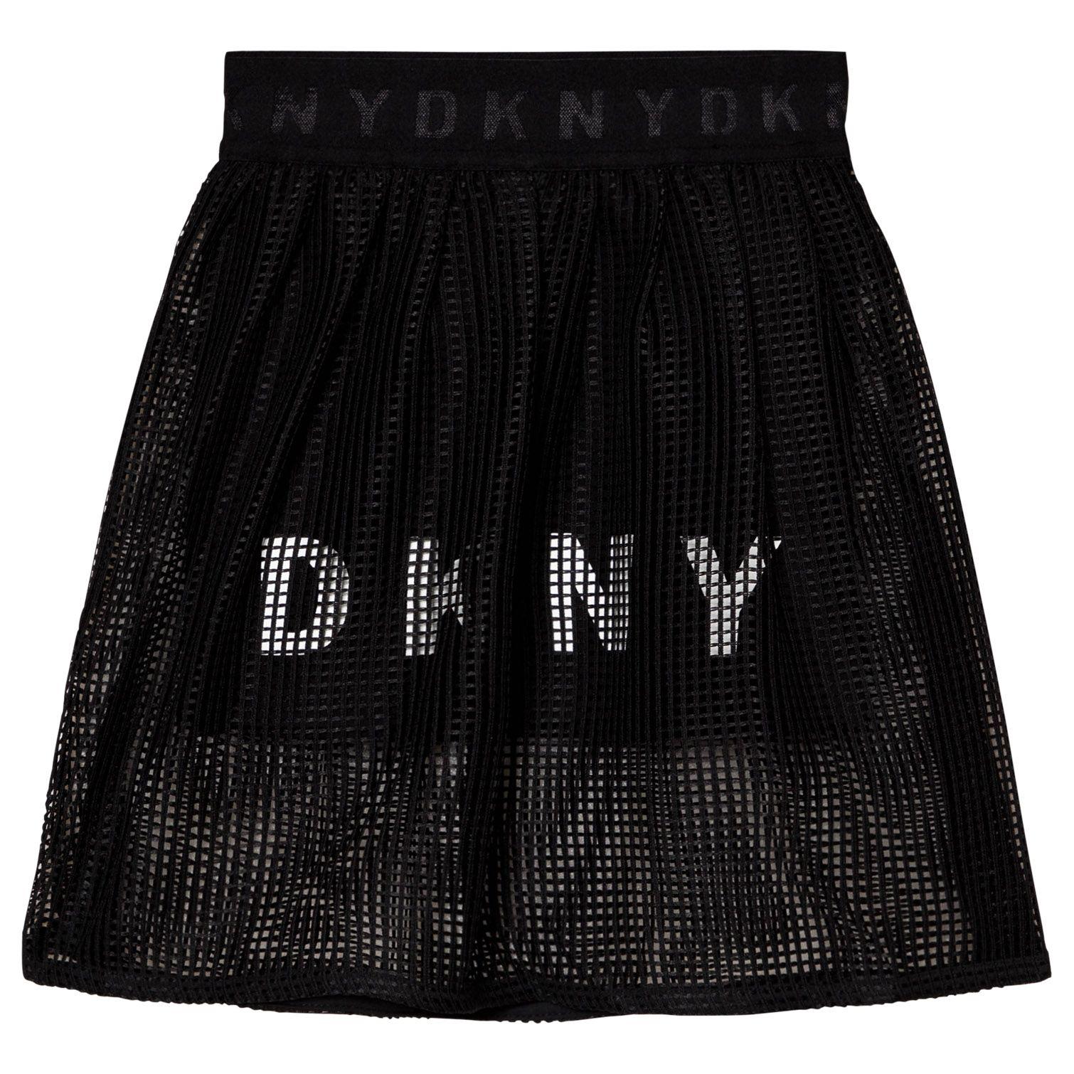 Diny Logo - DKNY Black Logo Skirt with Mesh Overlay