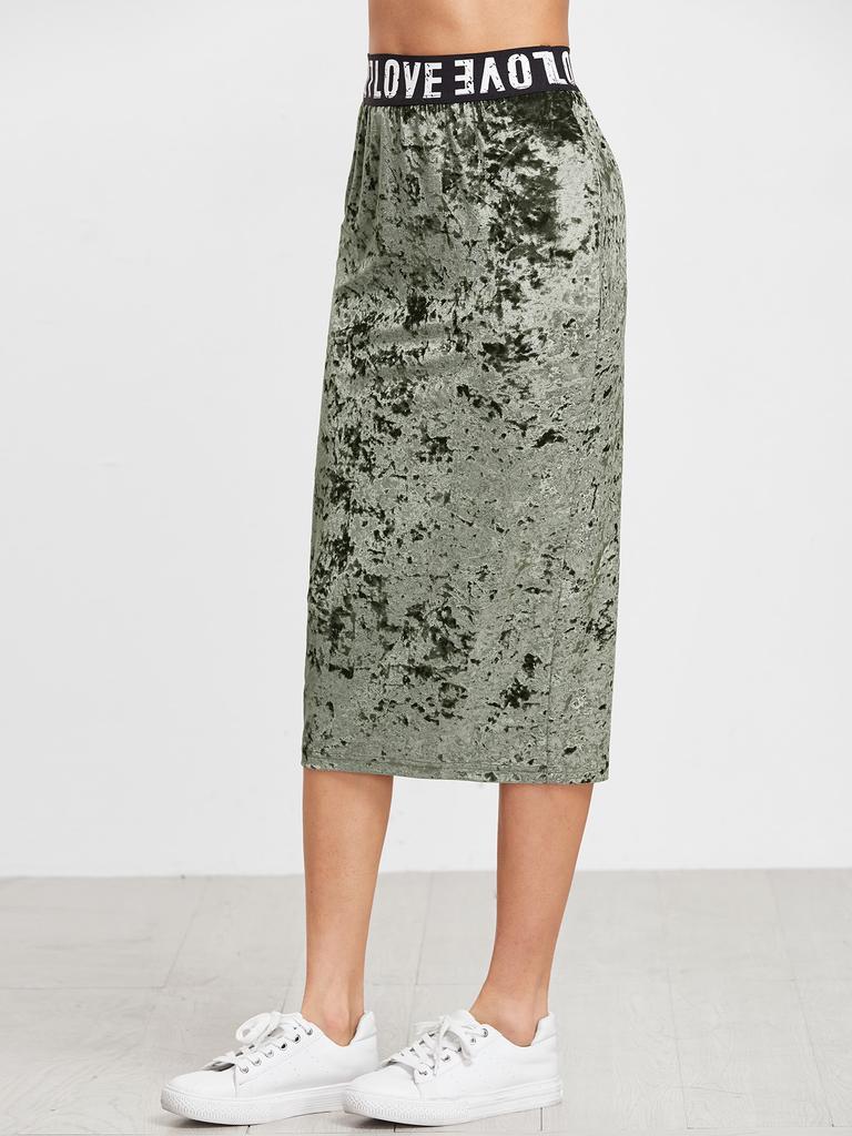 Shien Logo - SHEIN Logo Waist Crushed Velvet Skirt From Pasossss, $30.56