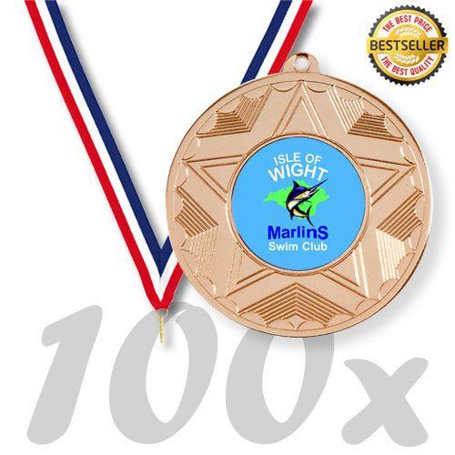 Medal Logo - Pack of 100 Horizon Medals with Ribbons & Free Logo Inserts (45mm ...