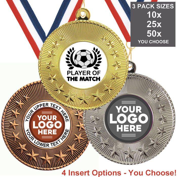 Medal Logo - FOOTBALL PLAYER OF THE MATCH METAL MEDALS 50mm, PACK OF 10 RIBBONS ...