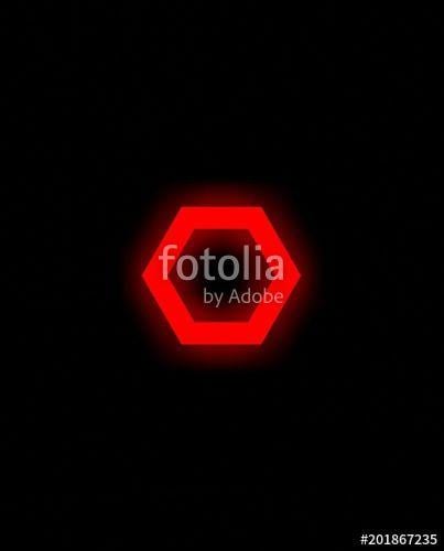 Black and Red Hexagon Logo - Neon red hexagon icon on a black background. 