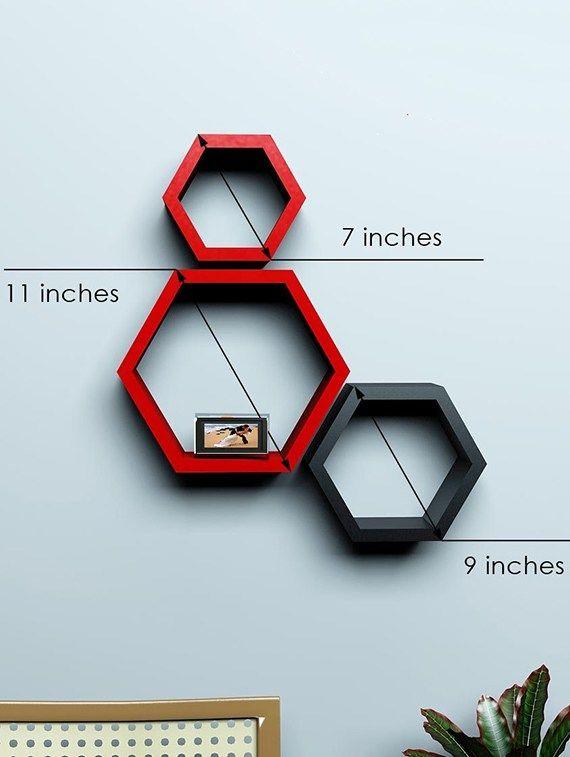 Black and Red Hexagon Logo - Buy Home Deco Black/ Red Hexagon Shape Storage Wall Shelves Set Of 3
