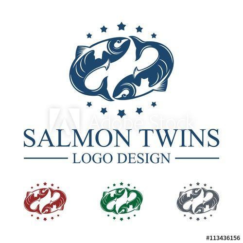 Salmon Logo - Twins Salmon Logo With Star, Salmon Logo, Fish Logo Design Vector ...