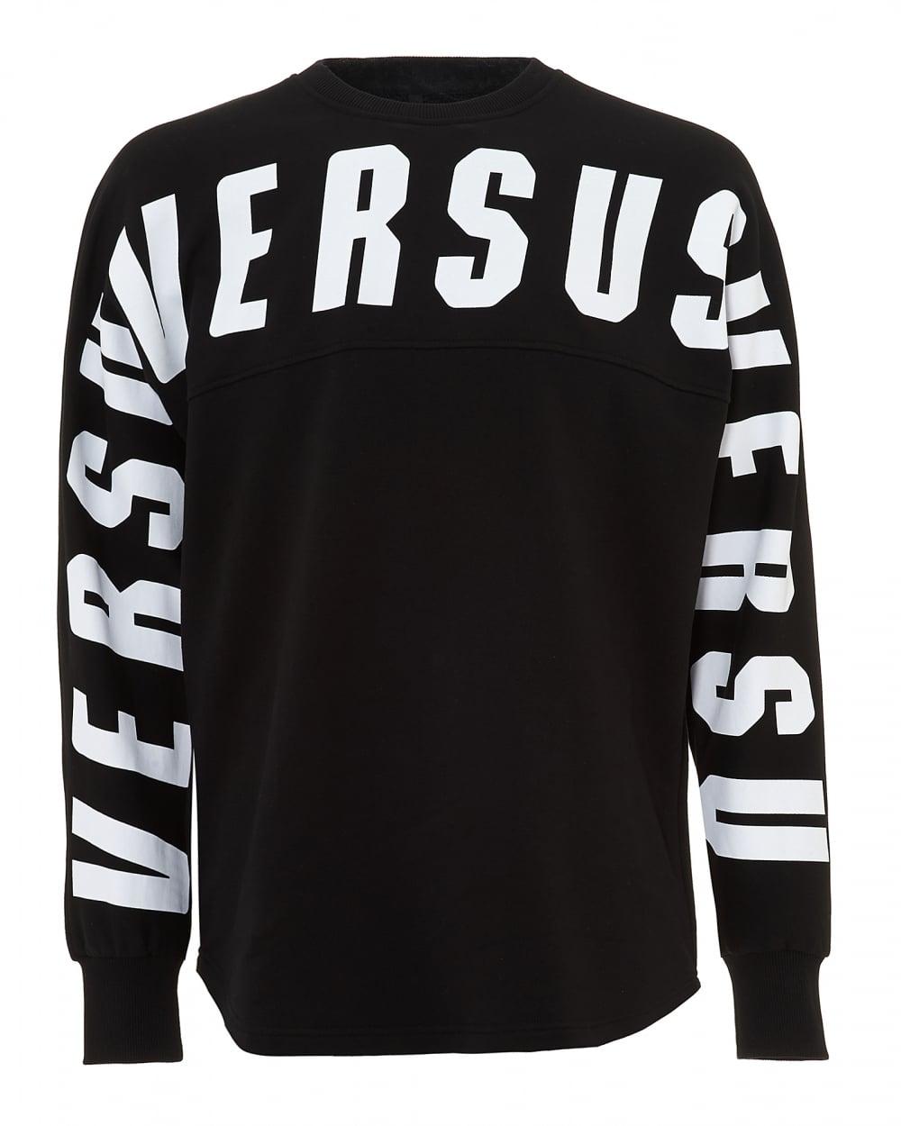Jumper Logo - Versus Versace Mens Black Logo Sweatshirt, Front Back Logo Print ...