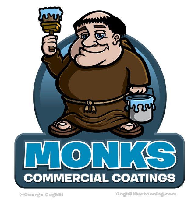 Character Logo - Monk Painter Cartoon Character Logo