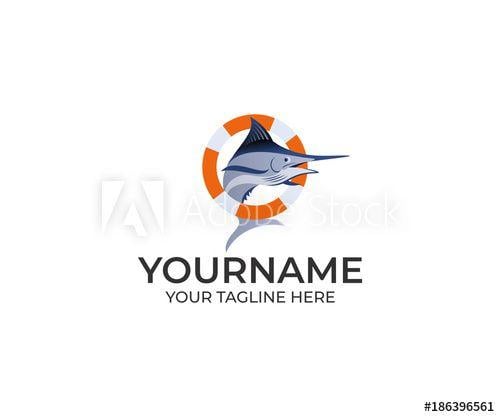 Lifebuoy Logo - Marlin Fish and Lifebuoy Logo Template. Billfish Vector Design ...