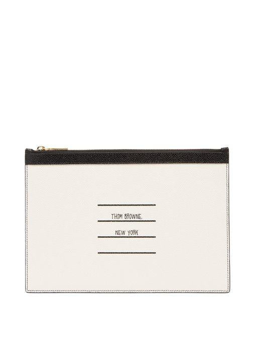 Matchesfashion Logo - Logo-print pebblegrain-leather tablet holder | Thom Browne ...