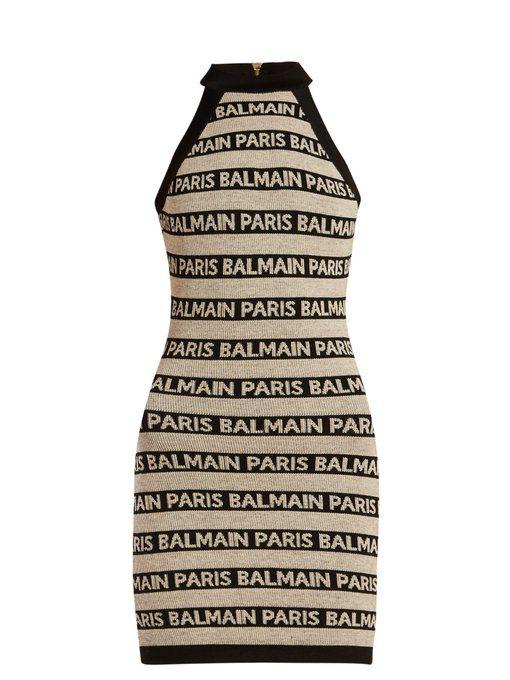 Matchesfashion Logo - Logo-intarsia knitted mini dress | Balmain | MATCHESFASHION.COM JP