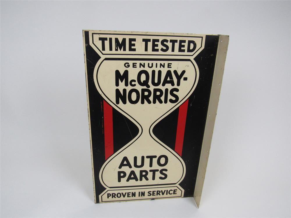 McQuay Logo - 1930s McQuay-Norris Auto Parts 'Time Tested' double-sided tin