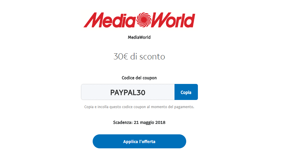 Mediaworld Logo - Promo MediaWorld: 30 euro for those who buy with PayPal up to May 21