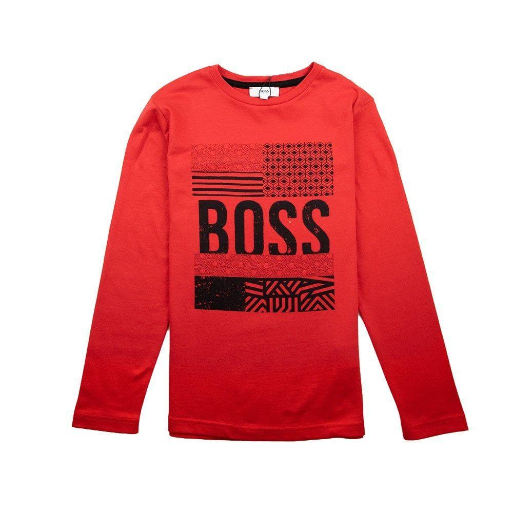Red Geometric Logo - Hugo Boss Kids Chest Geometric Logo Long Sleeve T Shirt Red