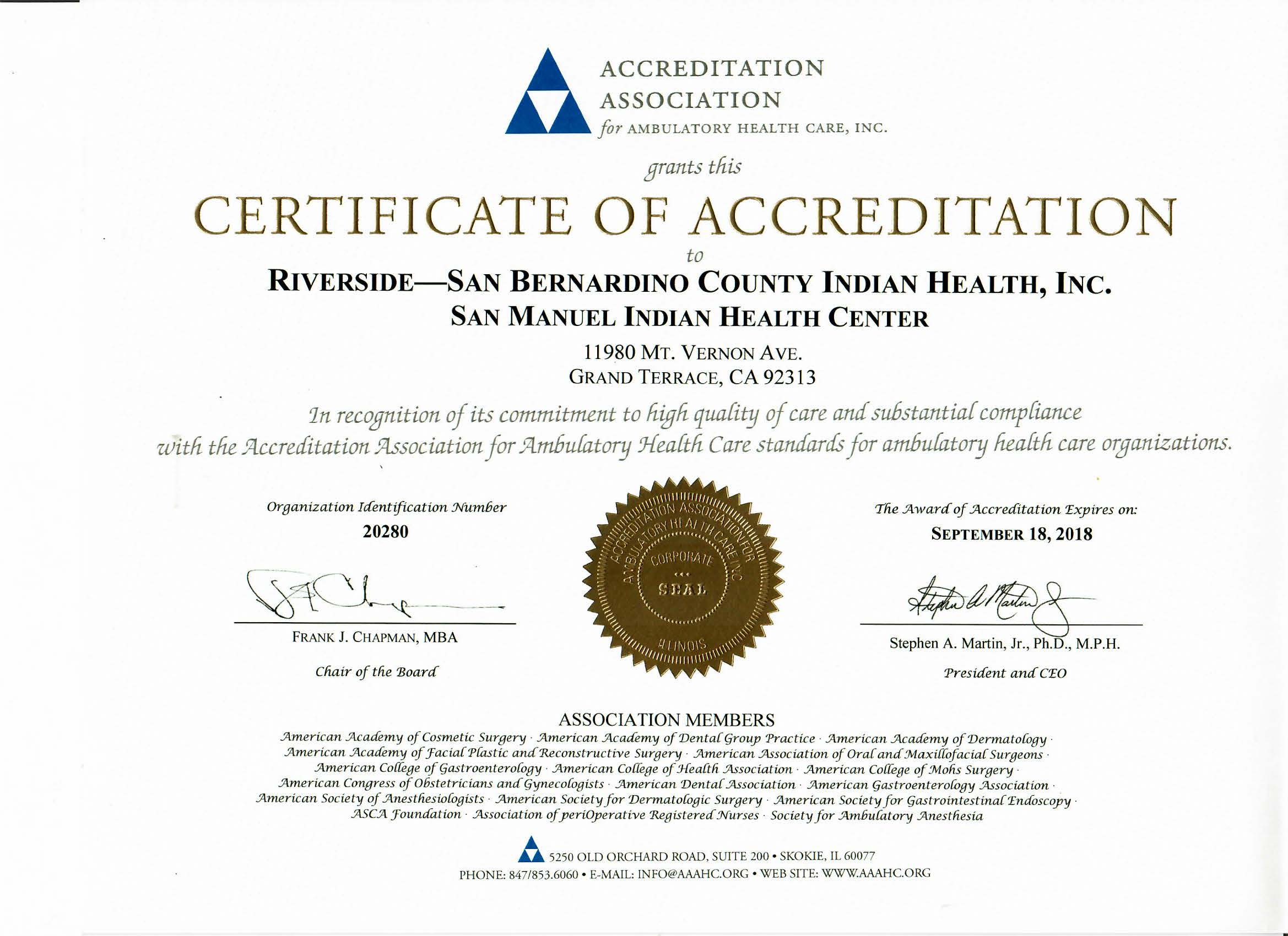 AAAHC Logo - AAAHC Accreditation. Riverside San Bernardino Co. Indian Health