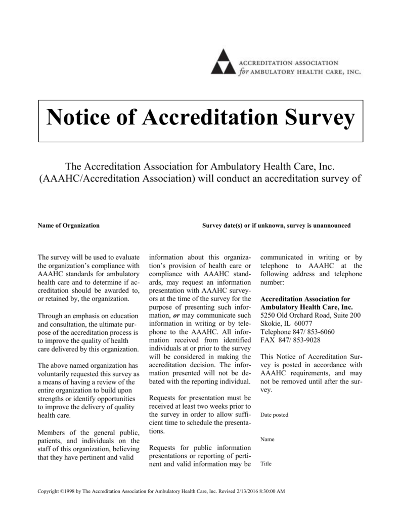 AAAHC Logo - Notice of Accreditation Survey