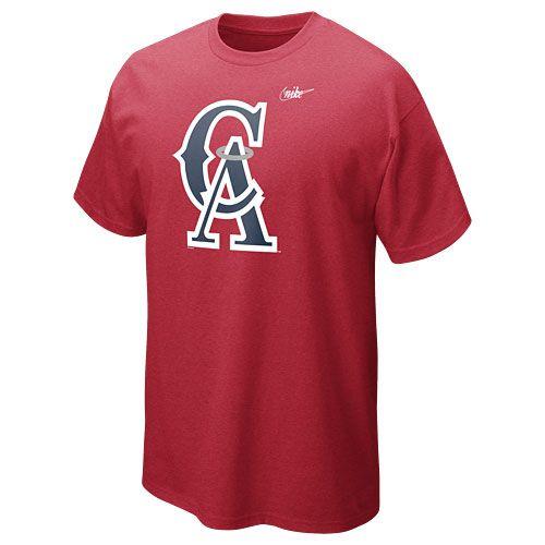 Dugout Logo - Los Angeles Angels of Anaheim Red Cooperstown Dugout Logo T-Shirt