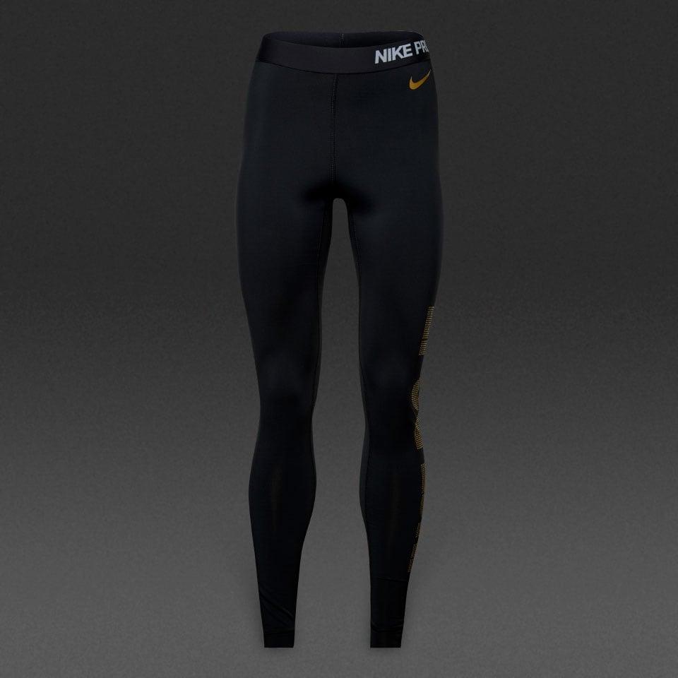 Tight Logo - Nike Womens Pro Tight Logo Black White Metallic Gold ZTPKHS