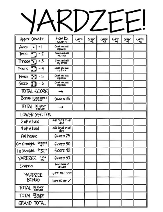 Yardzee Logo - Printable YARDZEE Score Card file no logo-DIY Yardzee scorecard ...