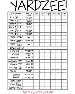 Yardzee Logo - Shopping Special: Printable 18x24 YARDZEE Score Card file with ...