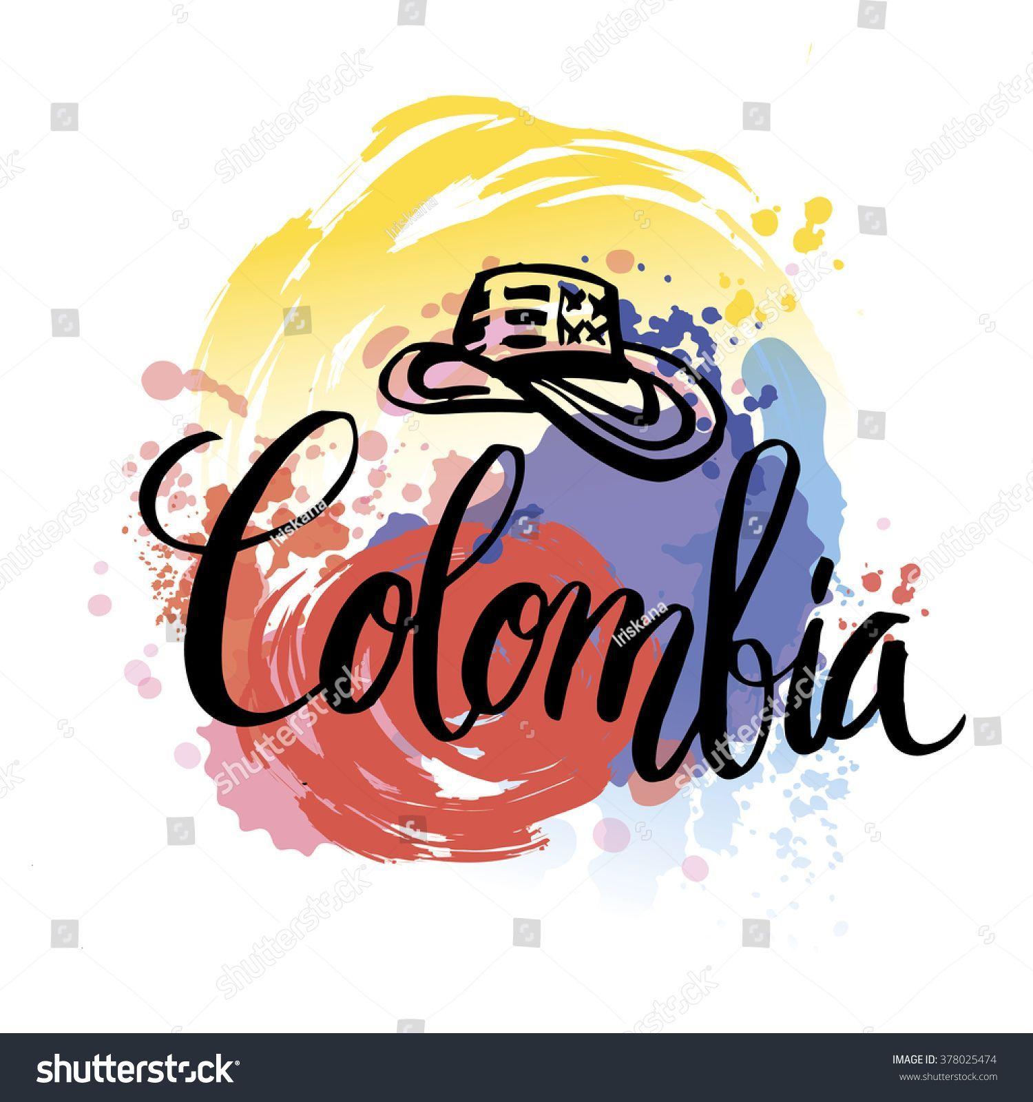 Colombia Logo - Hand lettering logo with watercolor elements. Vector illustration