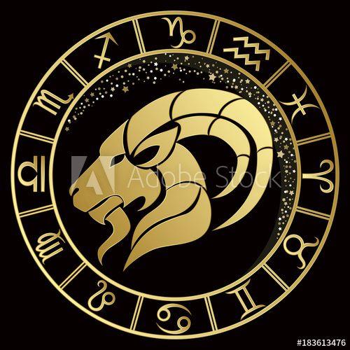 Capricorn Logo - Capricorn zodiac sign on a dark background with round gold frame ...