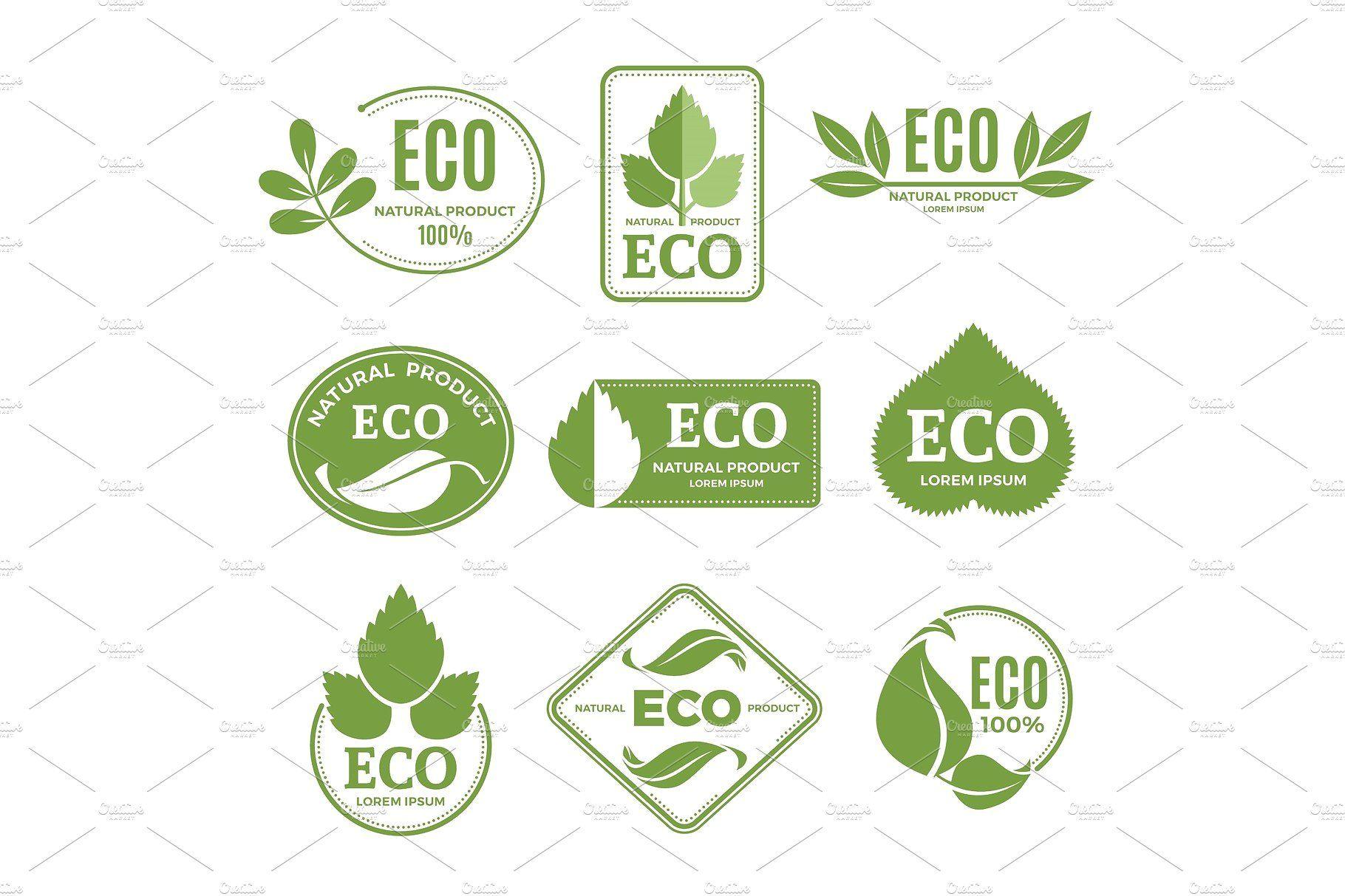 EcoLogo Logo - Labels or eco logo set with plants Graphics Creative Market