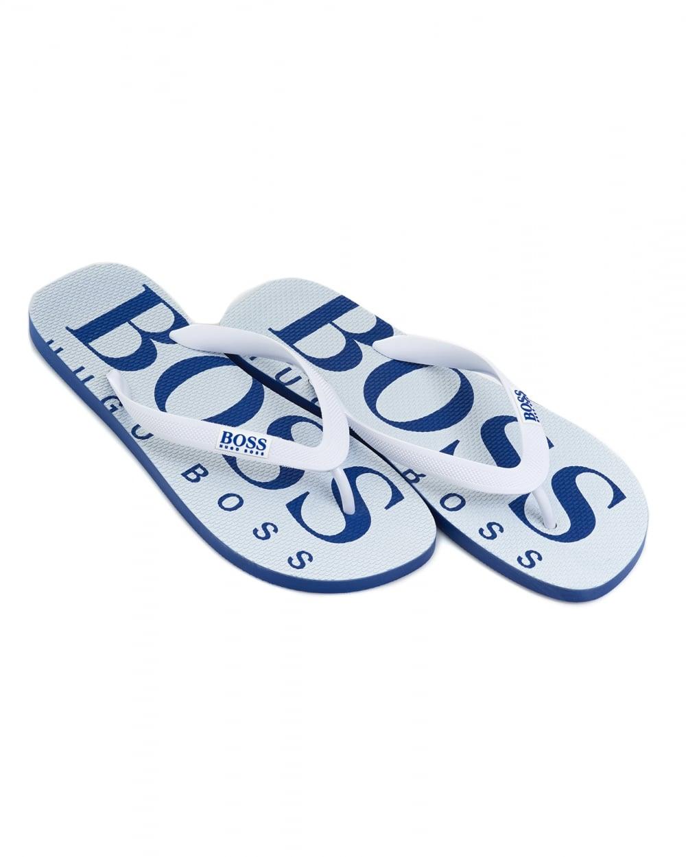 Sandal Logo - Hugo Boss Green Mens Wave Sandal Logo White Thong Flip Flops